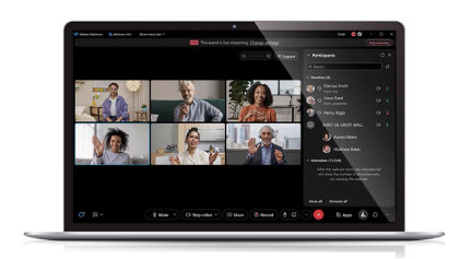 Laptop displaying attendees participating in a webinar 