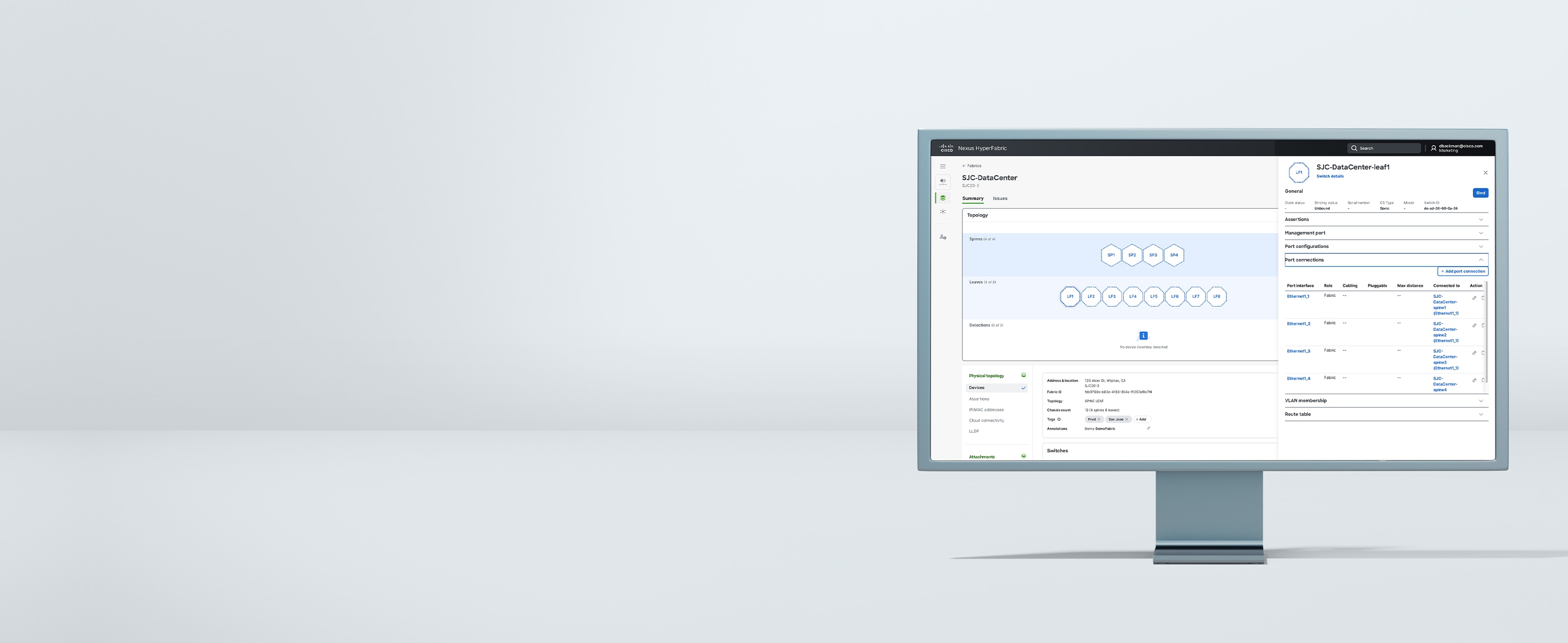 Monitor displaying a dashboard in Nexus Hyperfabric
