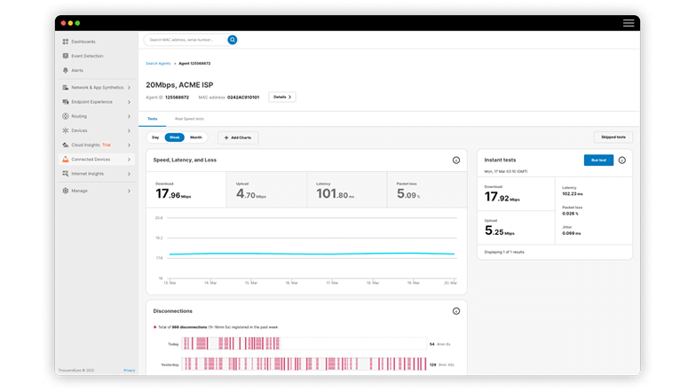 Screenshot showing care agent view into subscriber broadband experience