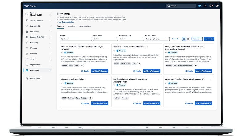 illustration  on desktop screen Cisco Workflows features a marketplace 