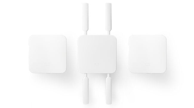 Three Meraki MG cellular gateway models side-by-side
