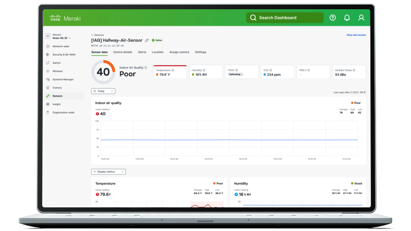 Laptop screen displaying Meraki Dashboard interface