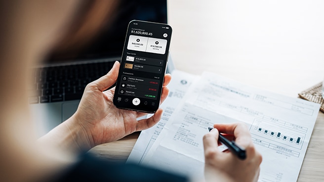 Person banking with mobile app