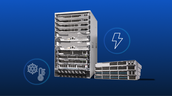 Cisco networking switches with power and cooling icons.
