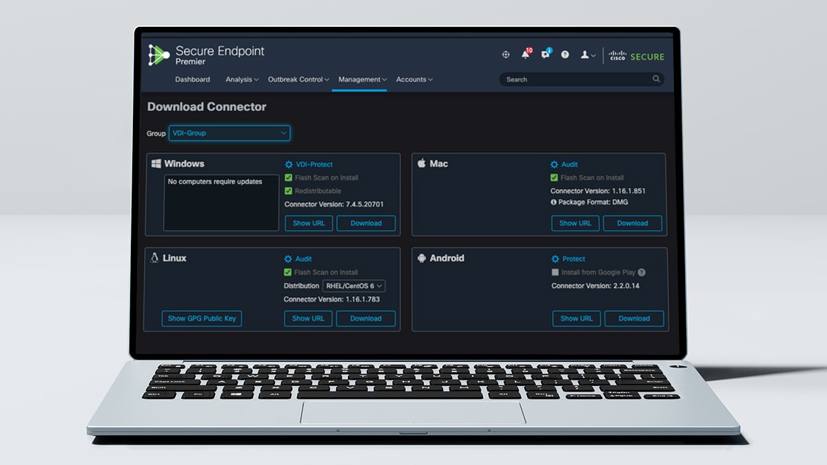 Computadora portátil que muestra Cisco Secure Endpoint